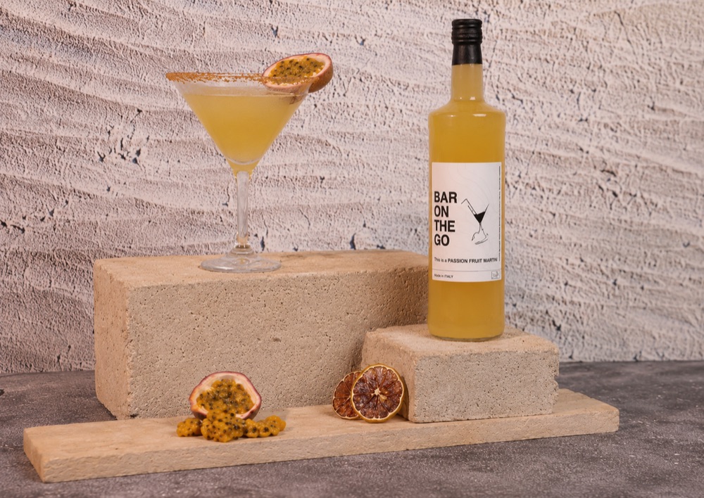 Bottled cocktail on warm stone